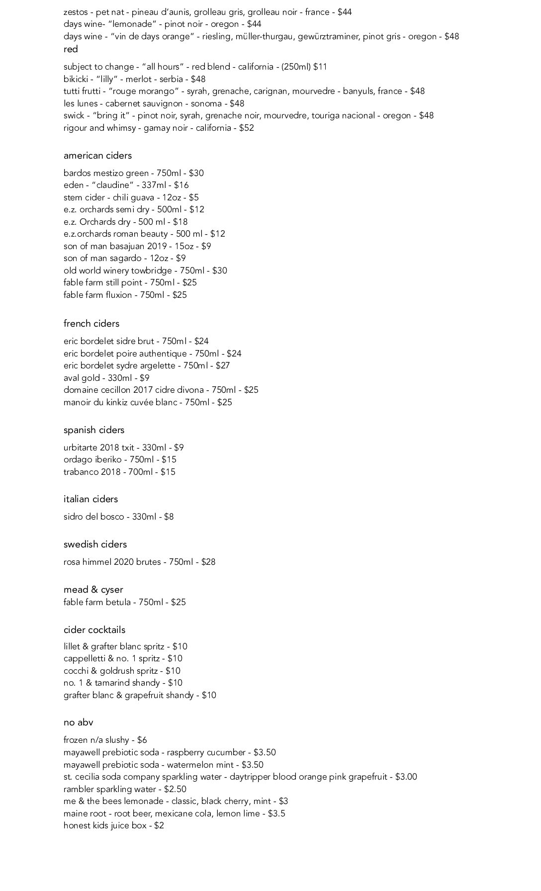 Drink menu texas keeper cider austin